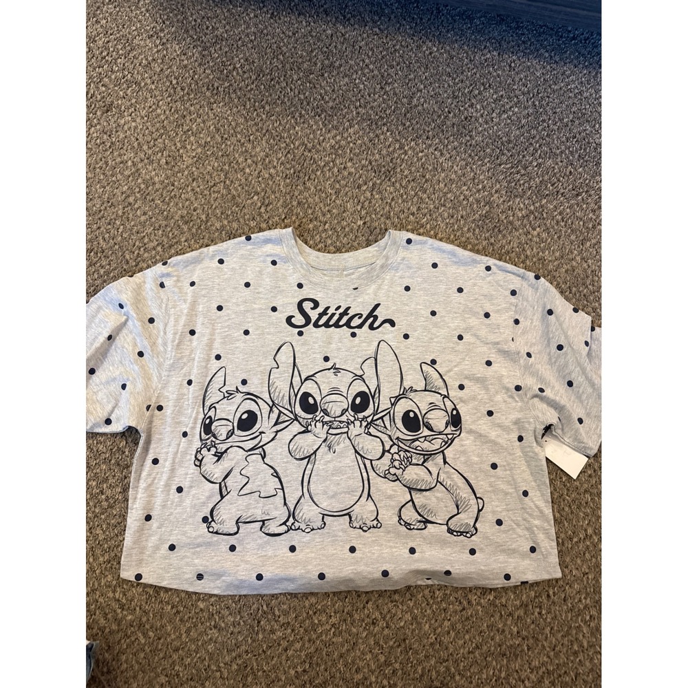 Disney Stitch Polka Dot Graphic Tee Gray XXL 20 Lilo and Stitch T-Shirt
